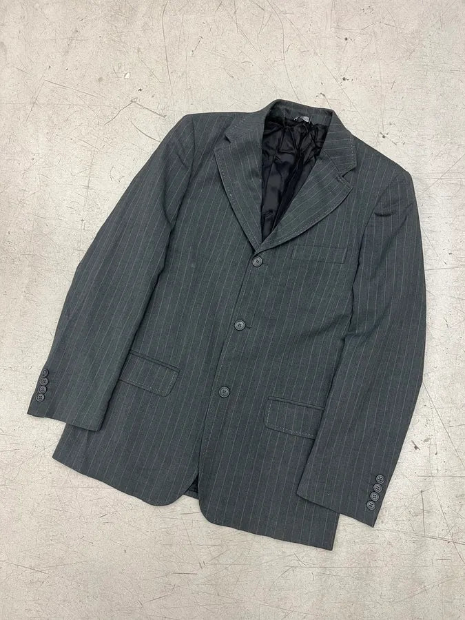 2000s Alexander McQueen Grey Wool Pinstripe Suit Blazer Jacket LlyFmZz 3