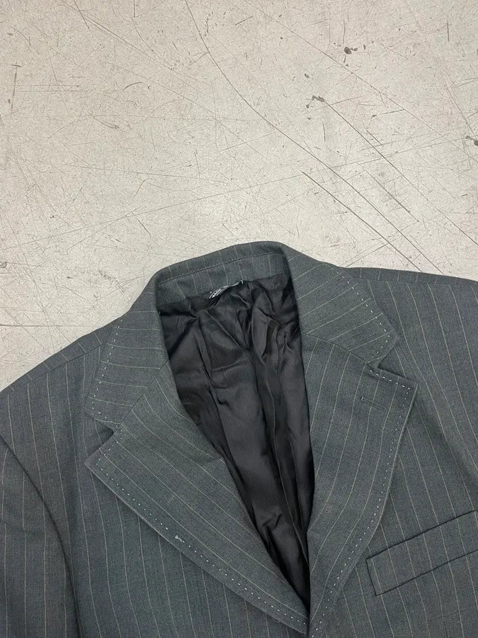 2000s Alexander McQueen Grey Wool Pinstripe Suit Blazer Jacket LlyFmZz 5