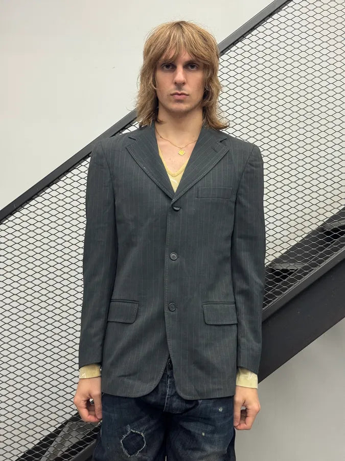 2000s Alexander McQueen Grey Wool Pinstripe Suit Blazer Jacket LlyFmZz 1