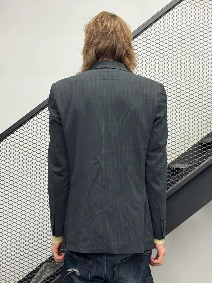 2000s Alexander McQueen Grey Wool Pinstripe Suit Blazer Jacket LlyFmZz 2