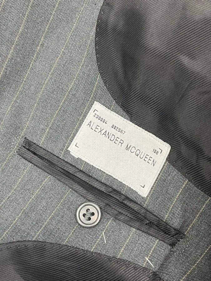 2000s Alexander McQueen Grey Wool Pinstripe Suit Blazer Jacket LlyFmZz 10