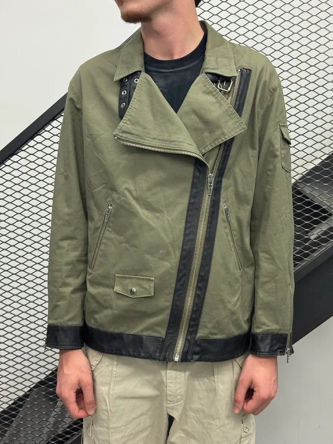 2010s Alexander McQueen Olive Asymmetrical Military Perfecto Jacket cXmdvFM 1
