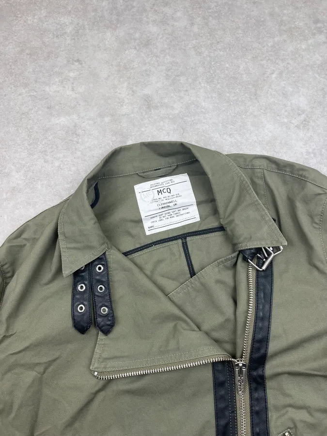 2010s Alexander McQueen Olive Asymmetrical Military Perfecto Jacket cXmdvFM 3