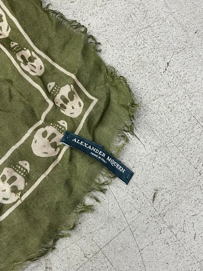 Alexander McQueen Khaki Skull Print Thin Scarf xnFXTSa 4