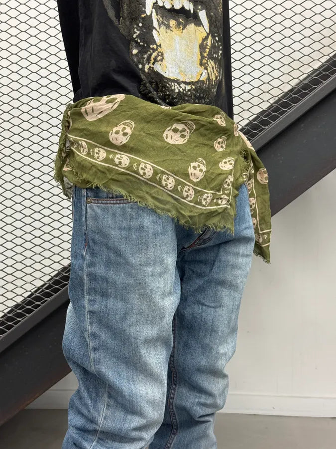 Alexander McQueen Khaki Skull Print Thin Scarf xnFXTSa 1