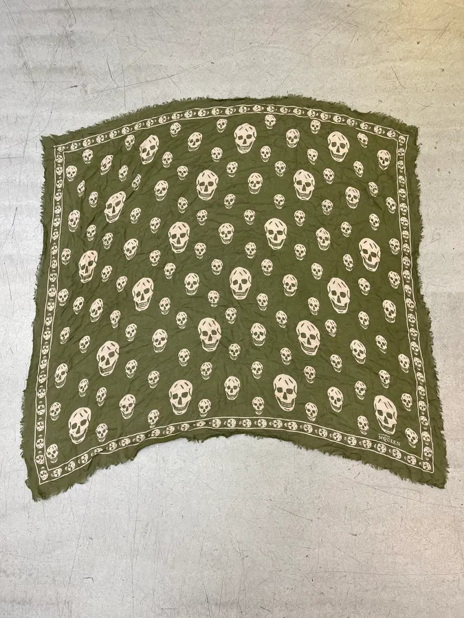 Alexander McQueen Khaki Skull Print Thin Scarf xnFXTSa 2