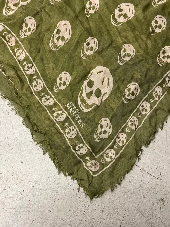 Alexander McQueen Khaki Skull Print Thin Scarf xnFXTSa 3