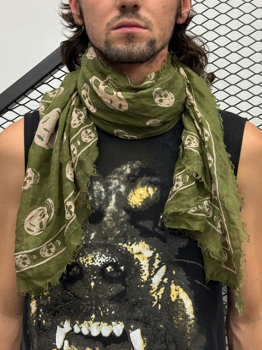 Alexander McQueen Khaki Skull Print Thin Scarf xnFXTSa 0