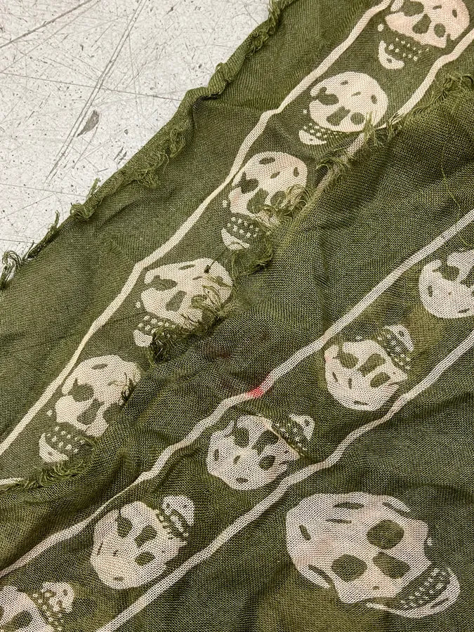 Alexander McQueen Khaki Skull Print Thin Scarf xnFXTSa 5