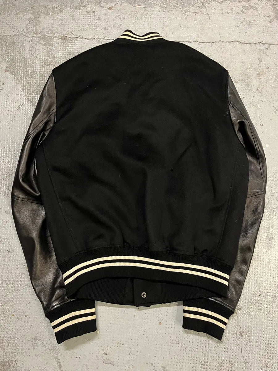 Alexander McQueen Leather Sleeves Embroidered Black Wool Bomber Jacket lUxFXkX 7