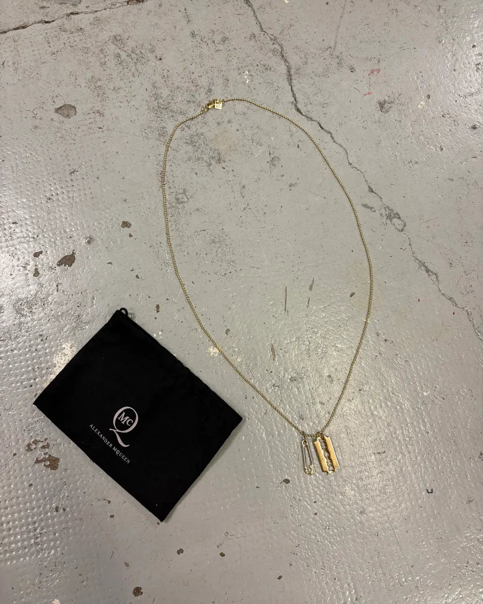 Alexander McQueen Razor Blade Pin Golden Necklace ySsbdur 0