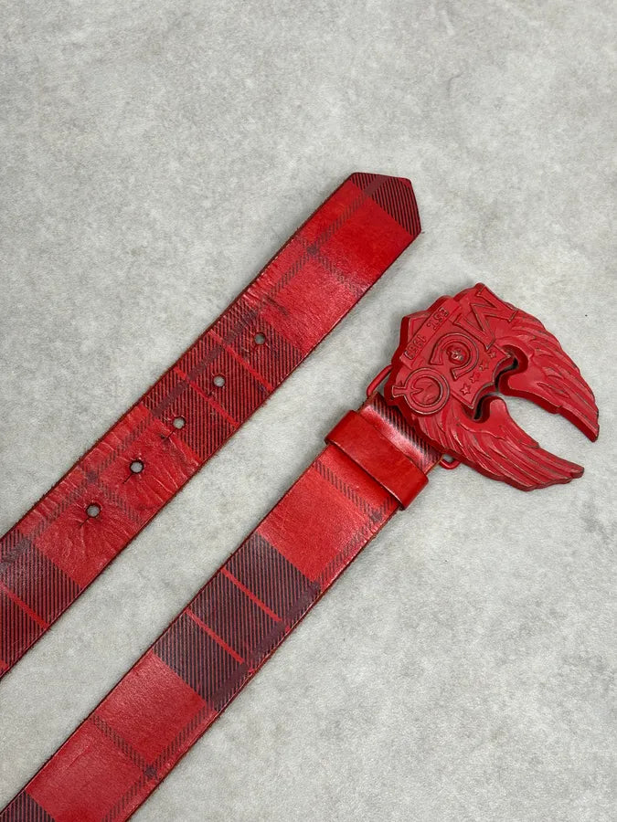 Alexander McQueen Winged Logo Buckle Red Leather Belt  XJKmzWH 2