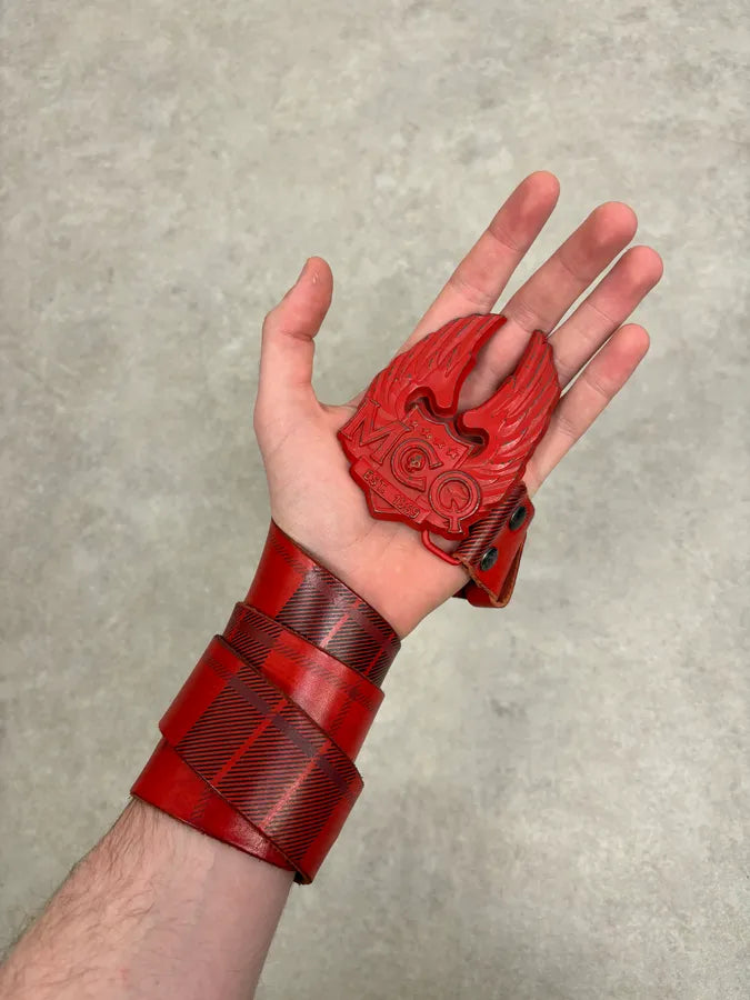 Alexander McQueen Winged Logo Buckle Red Leather Belt  XJKmzWH 1