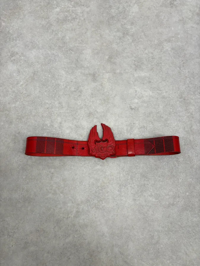 Alexander McQueen Winged Logo Buckle Red Leather Belt  XJKmzWH 6