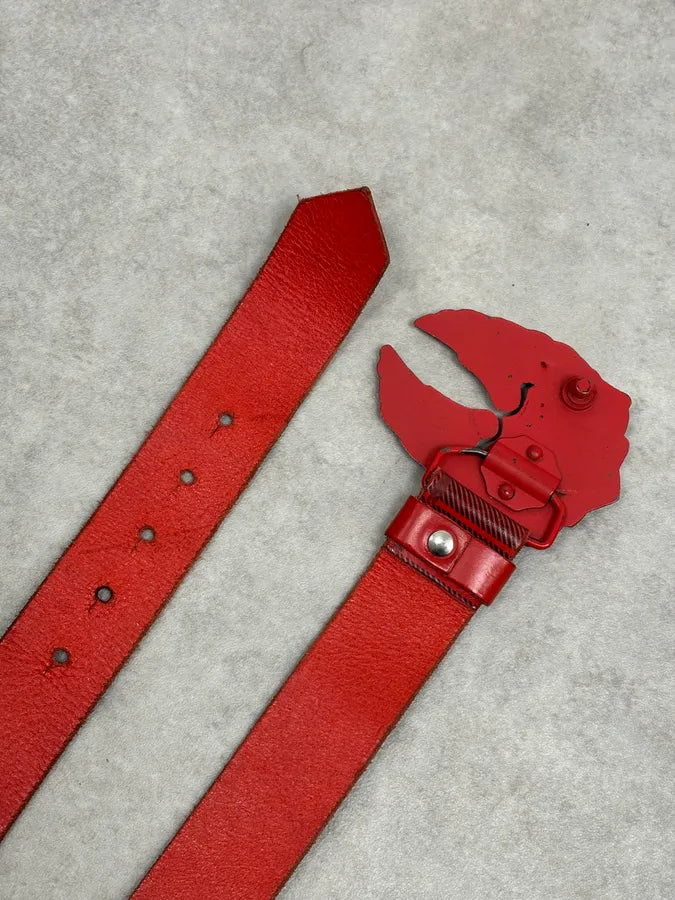 Alexander McQueen Winged Logo Buckle Red Leather Belt  XJKmzWH 3