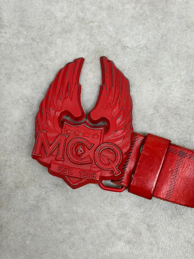 Alexander McQueen Winged Logo Buckle Red Leather Belt  XJKmzWH 4