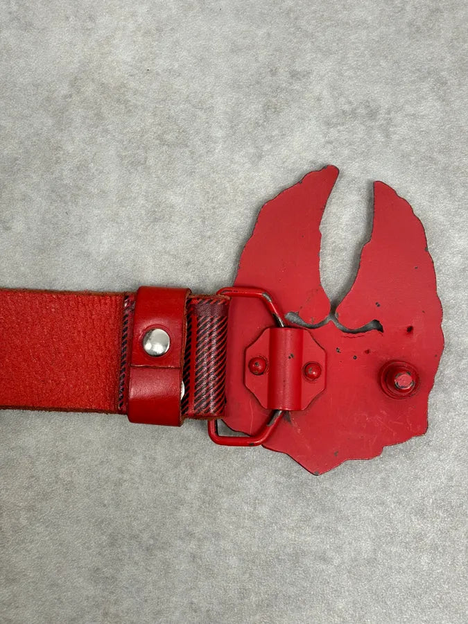 Alexander McQueen Winged Logo Buckle Red Leather Belt  XJKmzWH 5