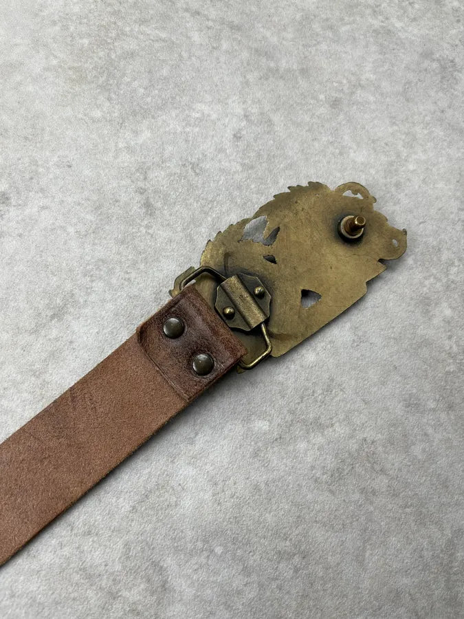 Alexander McQueen Rose Buckle Brown Leather Belt VaXMJwe 7