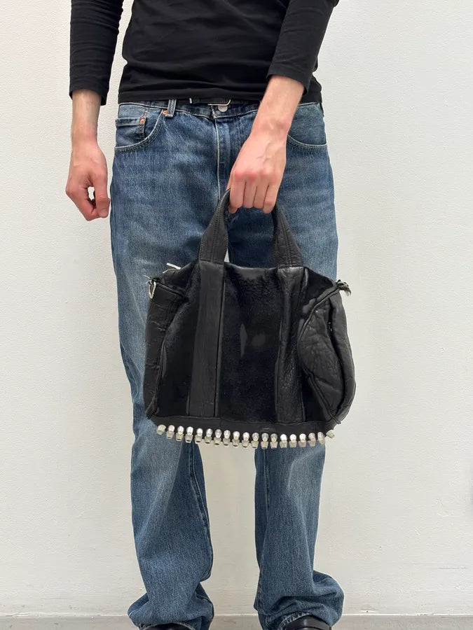 Alexander Wang Black Pony Hair & Leather Studded Duffel Bag dCyCgFl 1