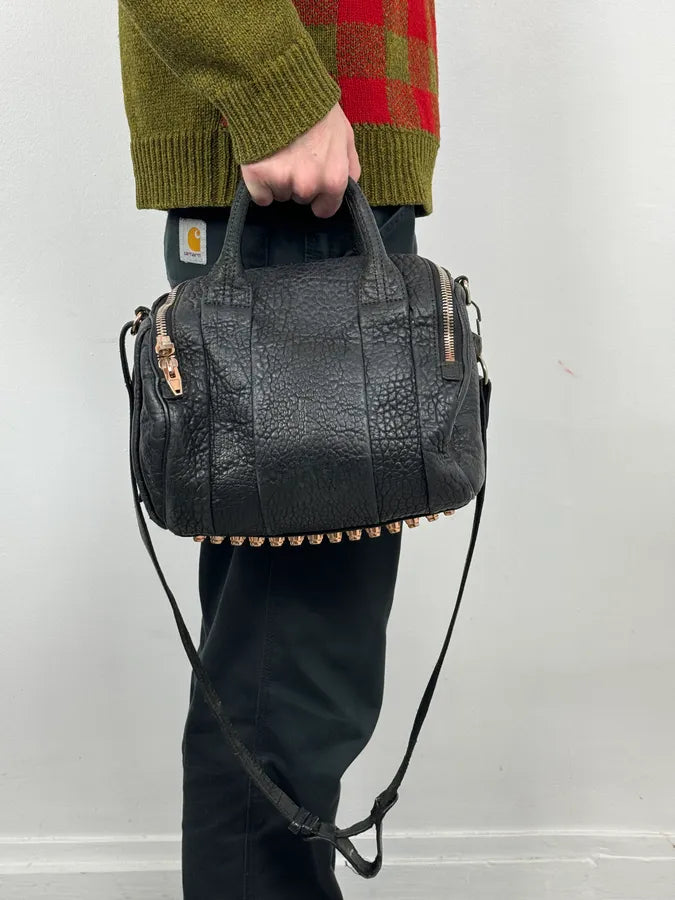 Alexander Wang Black Studded Grained Leather Shoulder Bag fGTSnjU 1