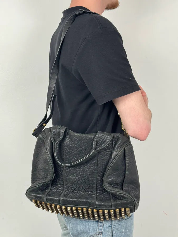 Alexander Wang Black & Gold Spikes Grained Leather SHOULDER Bag sKZpiwQ 3