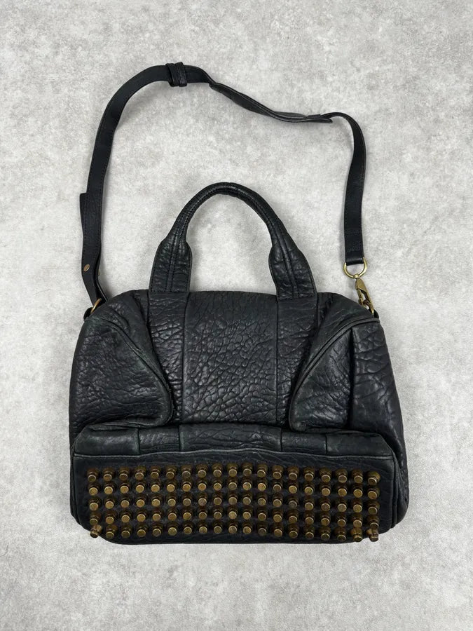 Alexander Wang Black & Gold Spikes Grained Leather SHOULDER Bag sKZpiwQ 0