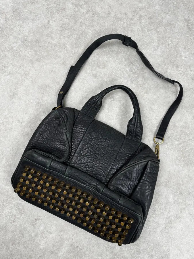 Alexander Wang Black & Gold Spikes Grained Leather SHOULDER Bag sKZpiwQ 6
