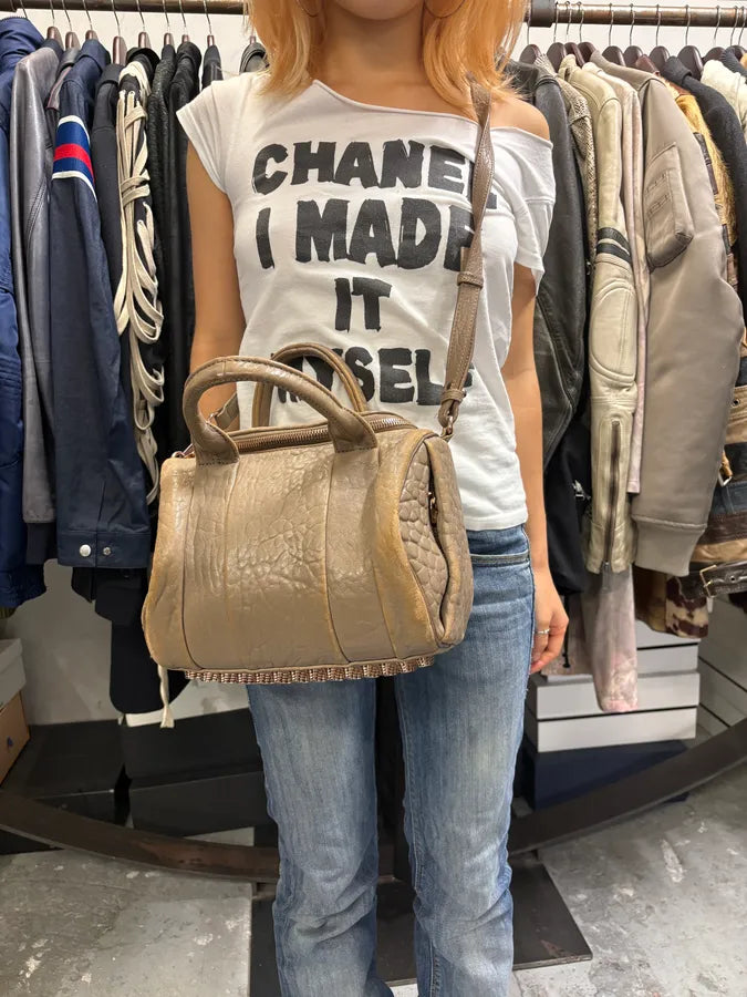 Alexander Wang Eroded Beige & Grey Leather Studded Handle Bag vQaTDRX 1