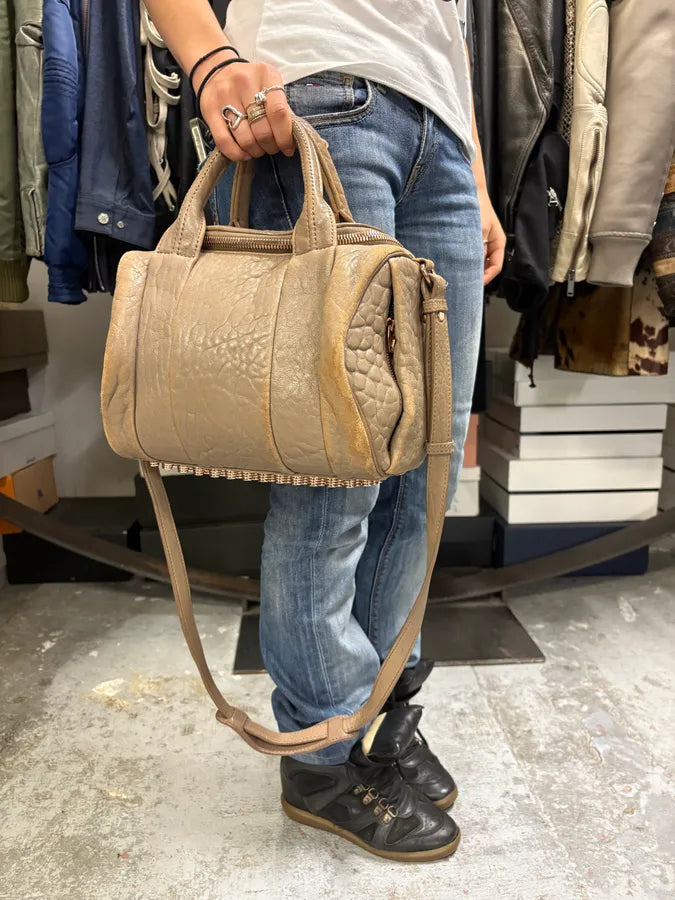 Alexander Wang Eroded Beige & Grey Leather Studded Handle Bag vQaTDRX 0