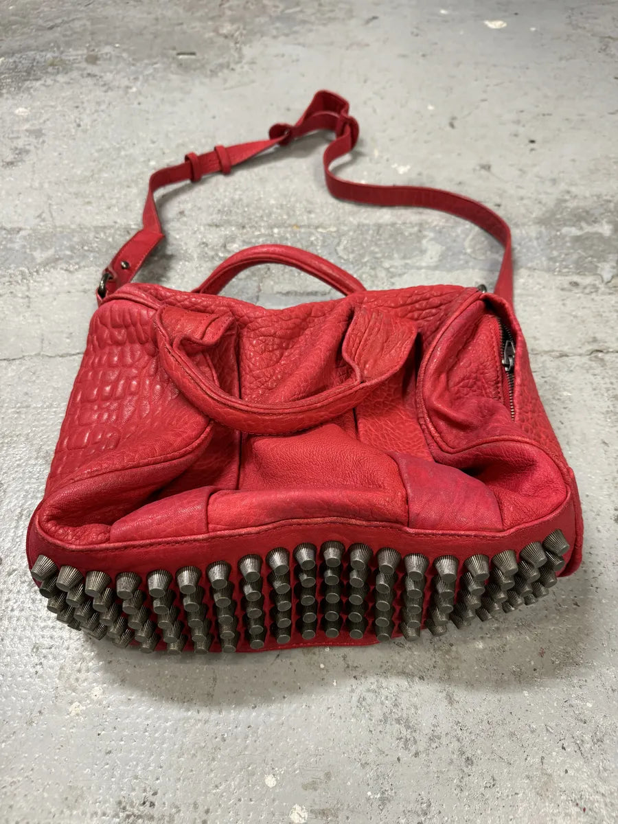Alexander Wang Red Leather Studded Shoulder Bag UguzQma 4