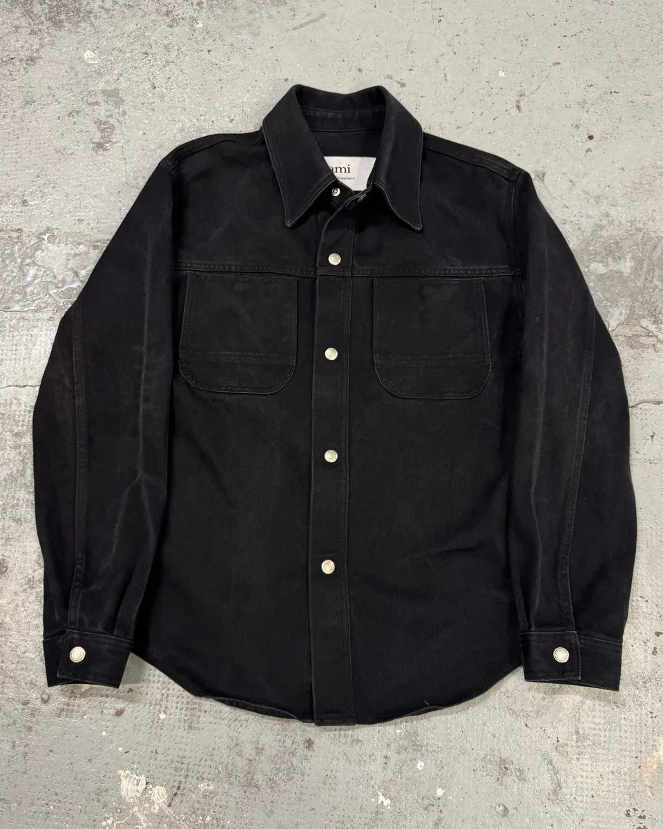 Ami Workwear Buttoned Black Cotton Jacket vTJLxVK 0