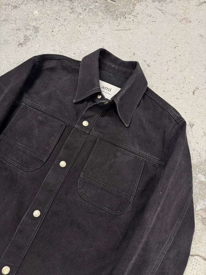 Ami Workwear Buttoned Black Cotton Jacket vTJLxVK 3