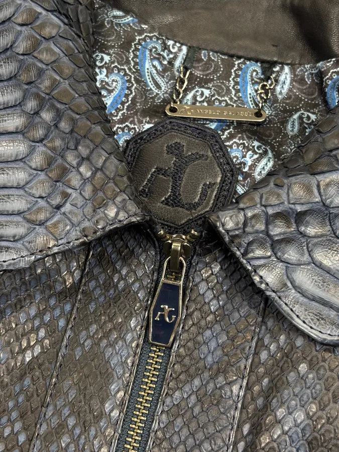 Angelo Galasso Black & Blie Python Leather Jacket QjMOegZ 11