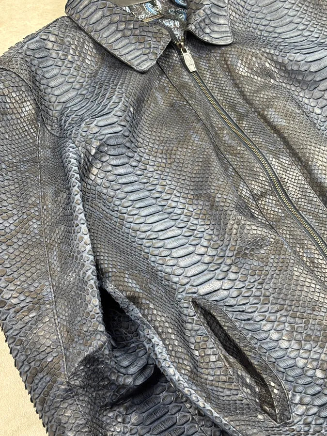 Angelo Galasso Black & Blie Python Leather Jacket QjMOegZ 6