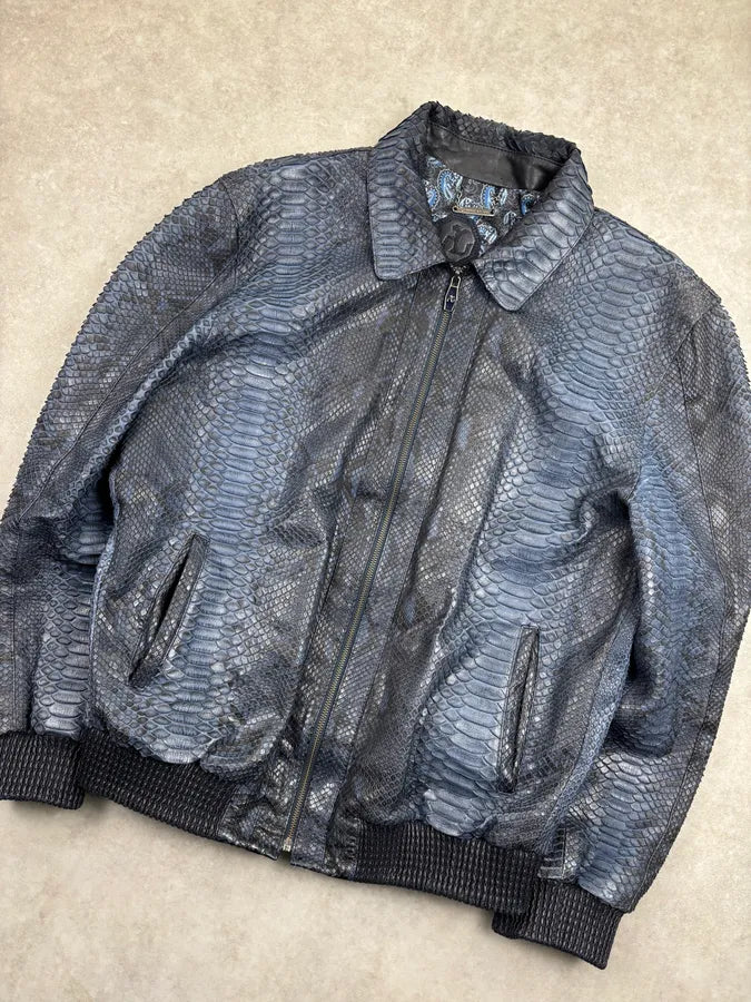 Angelo Galasso Black & Blie Python Leather Jacket QjMOegZ 4