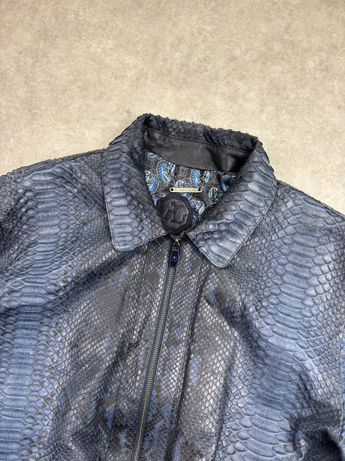 Angelo Galasso Black & Blie Python Leather Jacket QjMOegZ 5