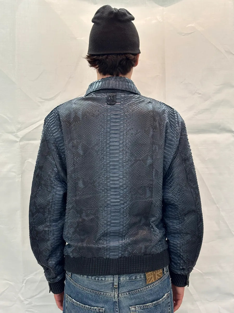 Angelo Galasso Black & Blie Python Leather Jacket QjMOegZ 3