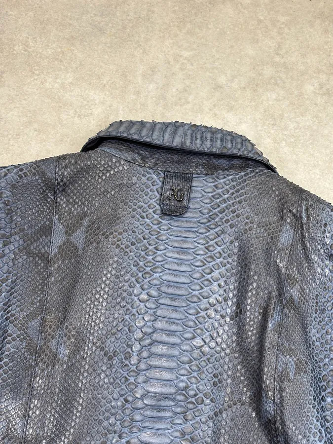 Angelo Galasso Black & Blie Python Leather Jacket QjMOegZ 8