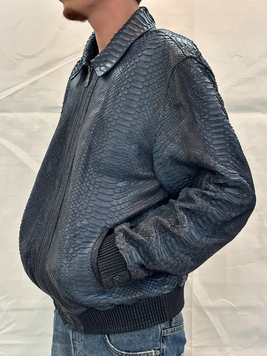 Angelo Galasso Black & Blie Python Leather Jacket QjMOegZ 2