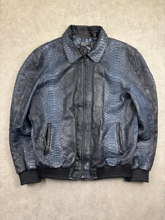 Angelo Galasso Black & Blie Python Leather Jacket QjMOegZ 0