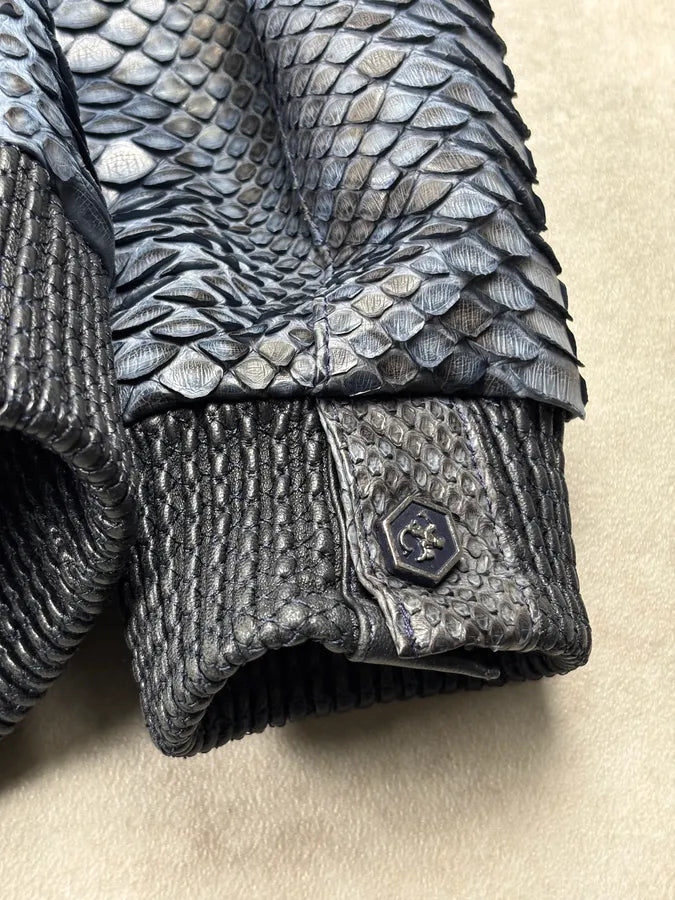 Angelo Galasso Black & Blie Python Leather Jacket QjMOegZ 13