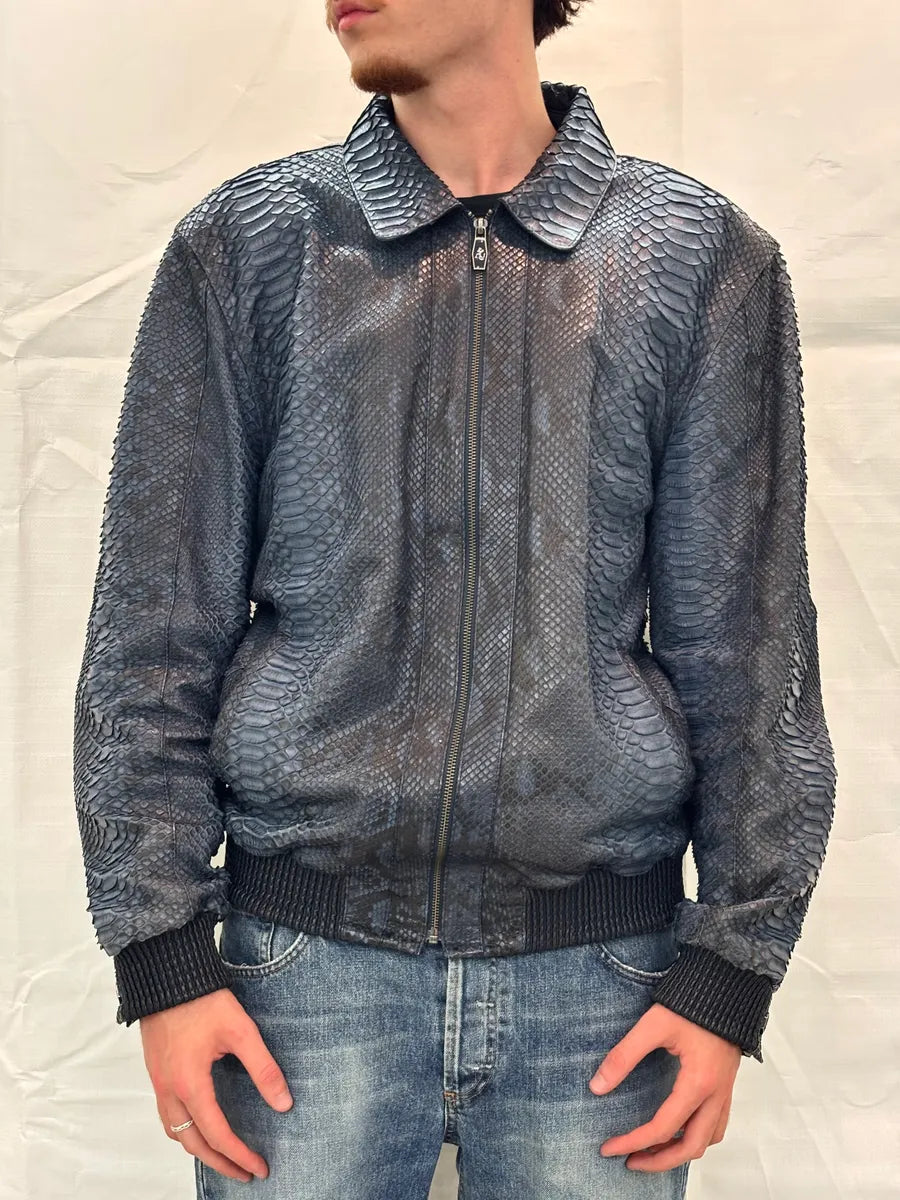 Angelo Galasso Black & Blie Python Leather Jacket QjMOegZ 1