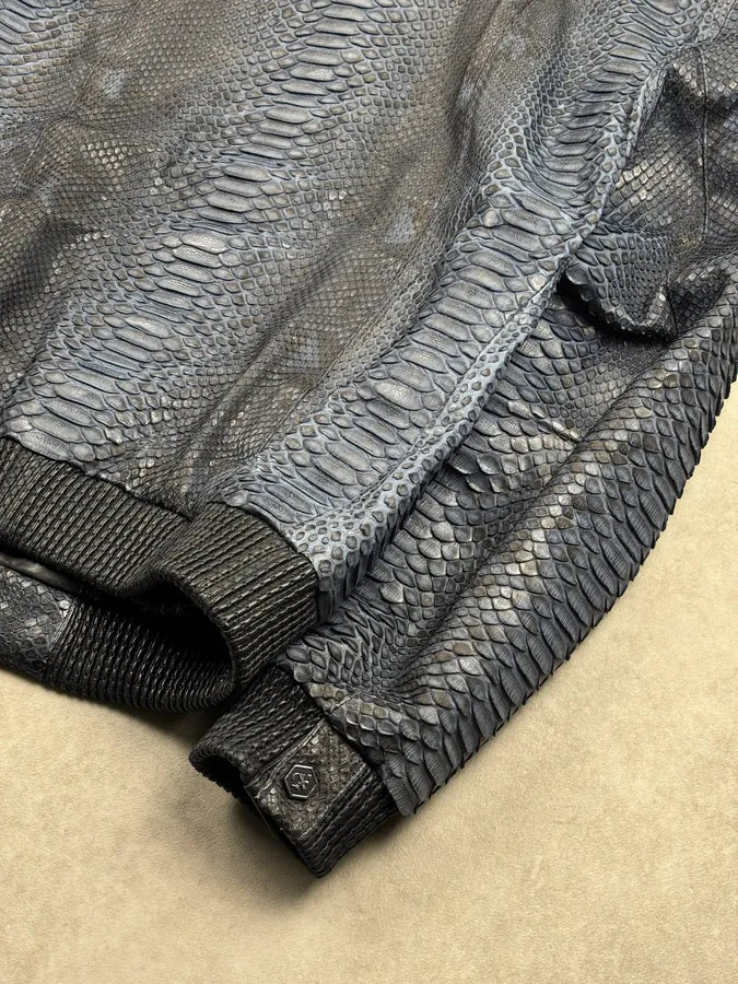 Angelo Galasso Black & Blie Python Leather Jacket QjMOegZ 12