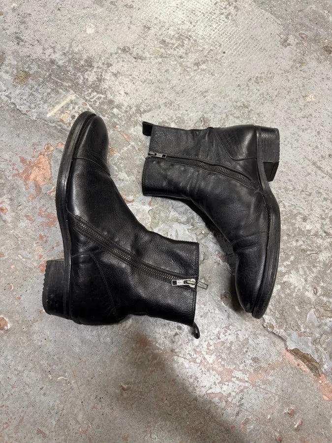Ann Demeulemeester 2-Zip Black Leather Boots yfgZOaR 1