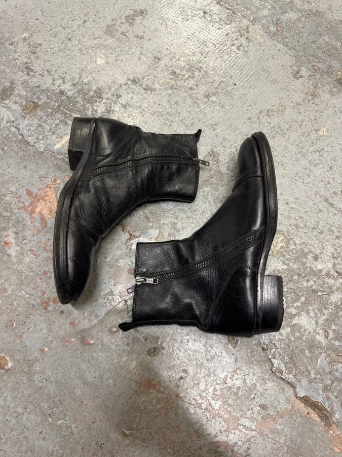 Ann Demeulemeester 2-Zip Black Leather Boots yfgZOaR 3