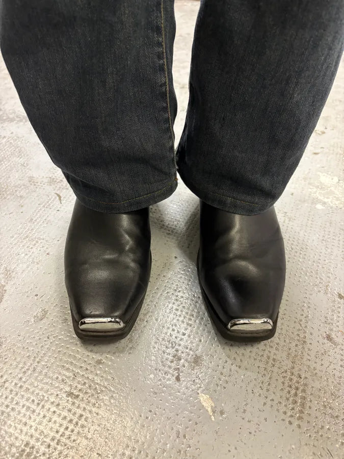 Ann Demeulemeester Black Leather Steel Toe Boots ExQskKg 1