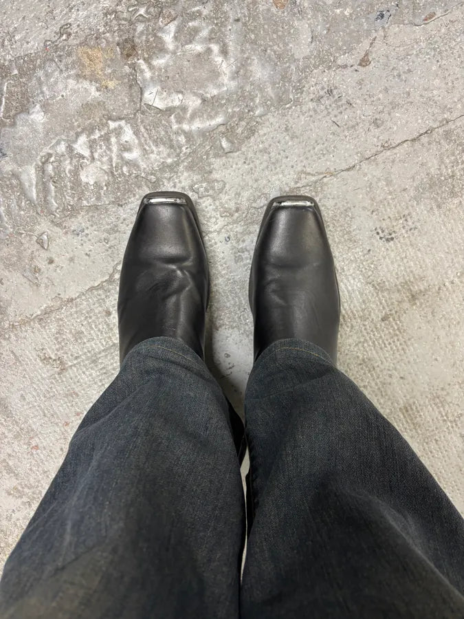 Ann Demeulemeester Black Leather Steel Toe Boots ExQskKg 3