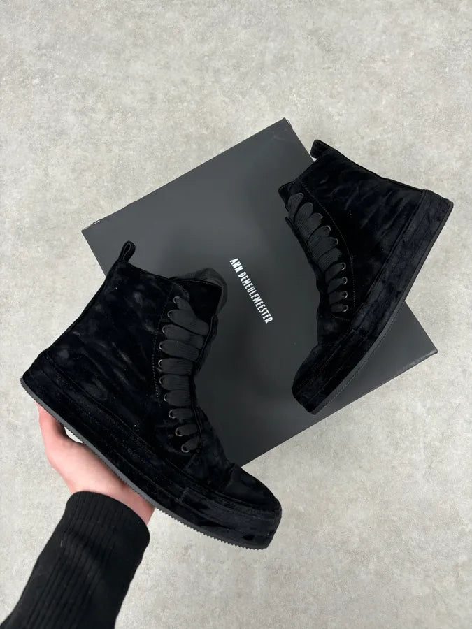 Ann Demeulemeester Black Velvet High-Top Sneakers LUsMDKO 0
