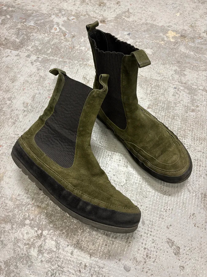 Ann Demeulemeester Khaki Green Suede Leather Boots RXrFdrD 4