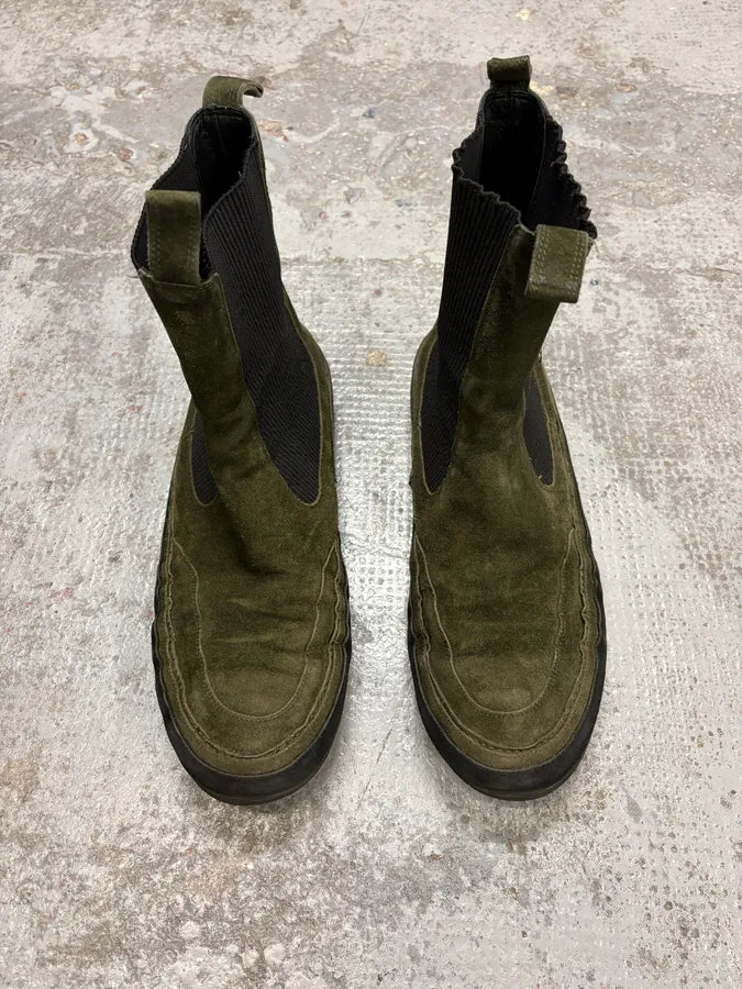 Ann Demeulemeester Khaki Green Suede Leather Boots RXrFdrD 1